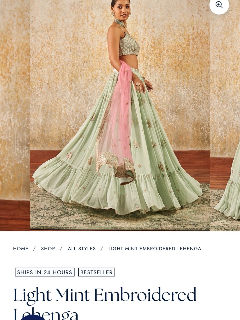 Light Mint Embroidered Skirt Set with Pink Dupatta - Picture 2 of 3